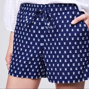 LOFT Navy Dot Jacquard Drawstring Shorts Medium
